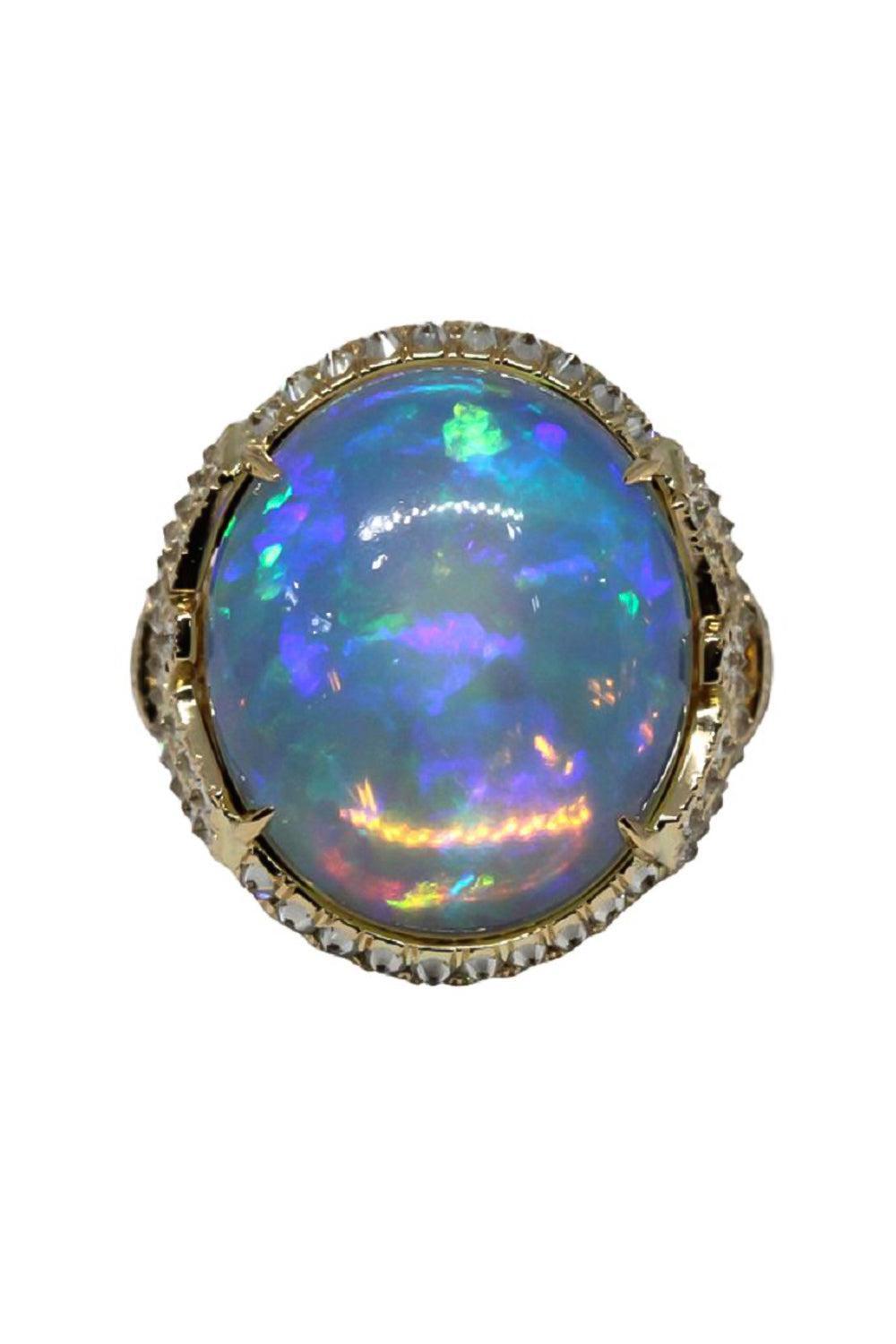 Diamond Opal Asian Deco Signature Ring-YELLOW GOLD-6.5-JEWELRYFINE JEWELRING-ARUNASHI