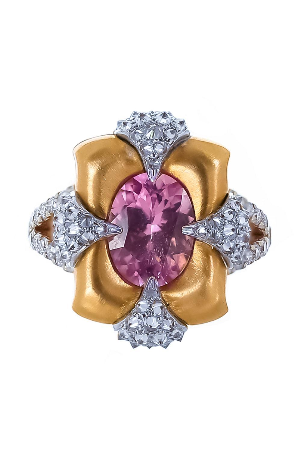 Spinel Diamond Four Corner Ring-YELLOW GOLD-JEWELRYFINE JEWELRING-ARUNASHI