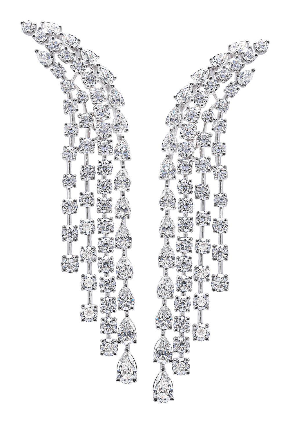 Diamond Four Row Chandelier Earrings-WHITE GOLD-JEWELRYFINE JEWELEARRING-ARZANO