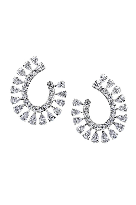 Diamond Pear Outside Open Circle Earrings-WHITE GOLD-JEWELRYFINE JEWELEARRING-ARZANO