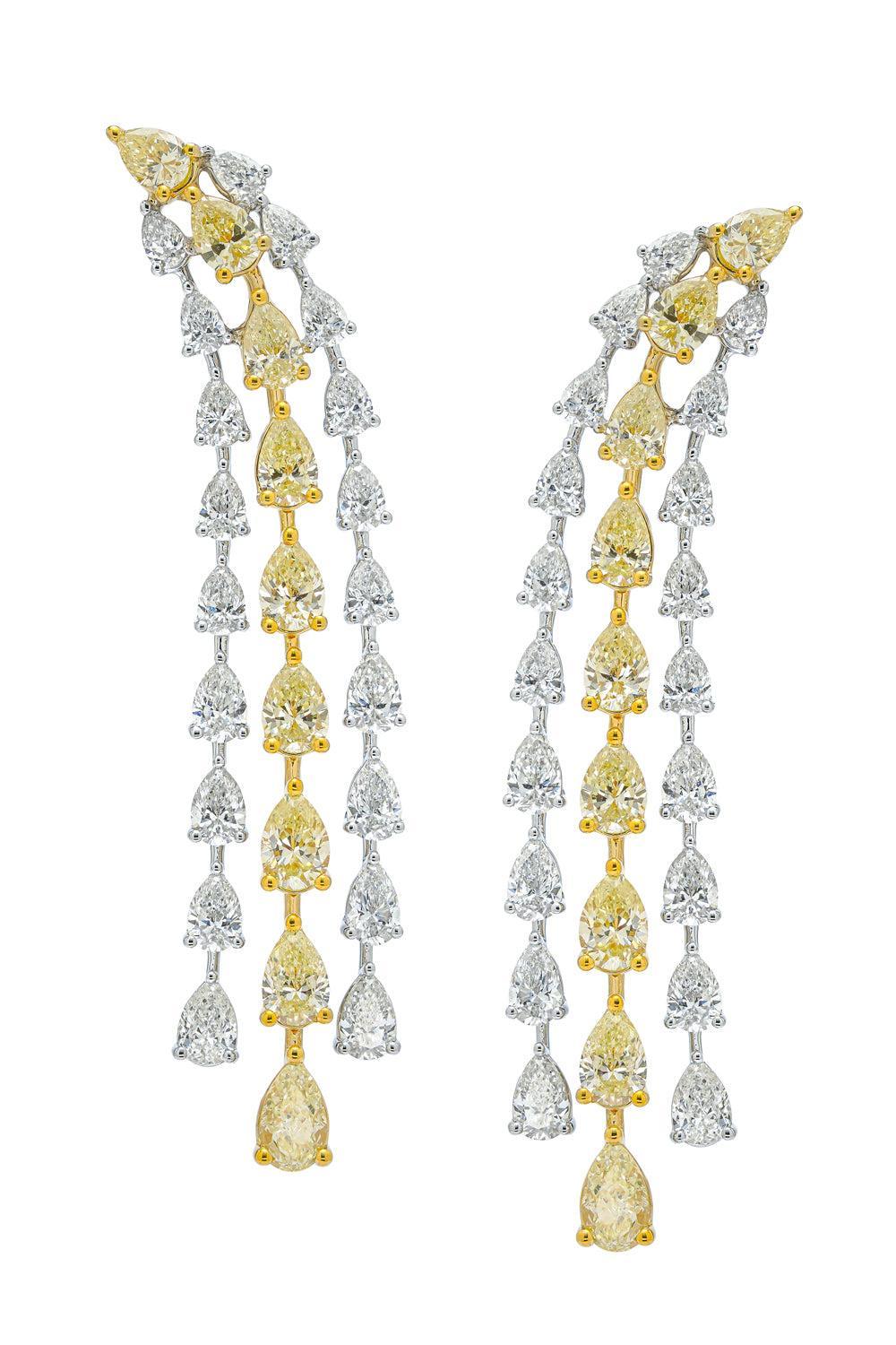 Diamond Triple Row Earrings-WHITE GOLD-JEWELRYFINE JEWELEARRING-ARZANO