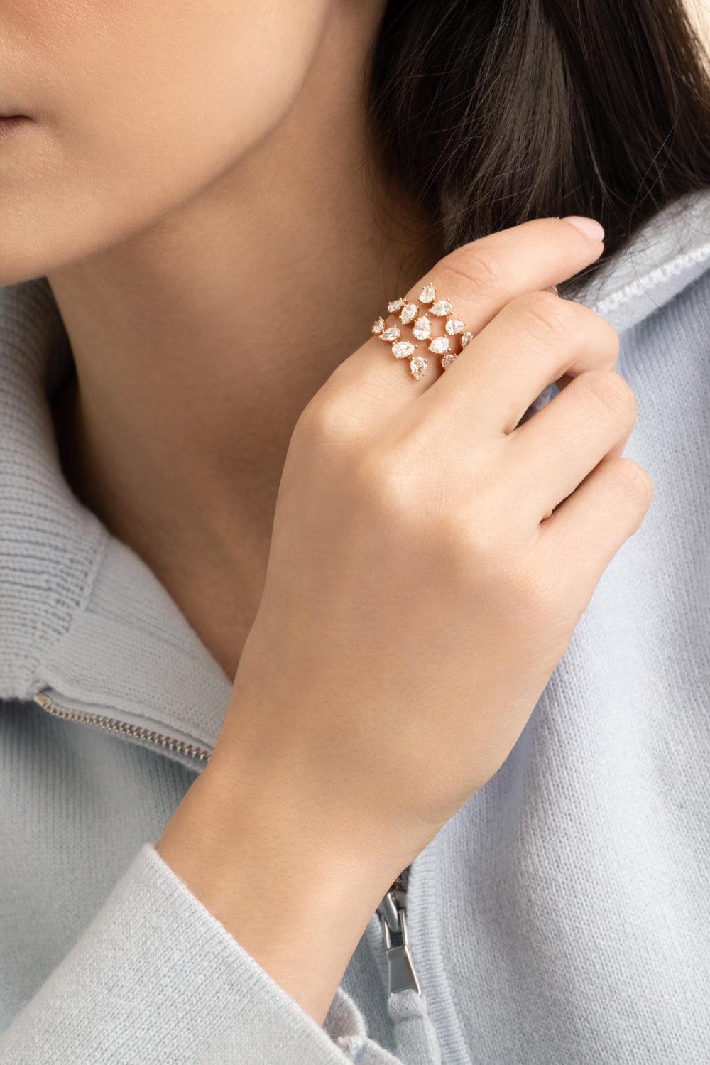 Diamond Pear Three Wrap Ring - Rose Gold-ROSE GOLD-7-JEWELRYFINE JEWELRING-ARZANO