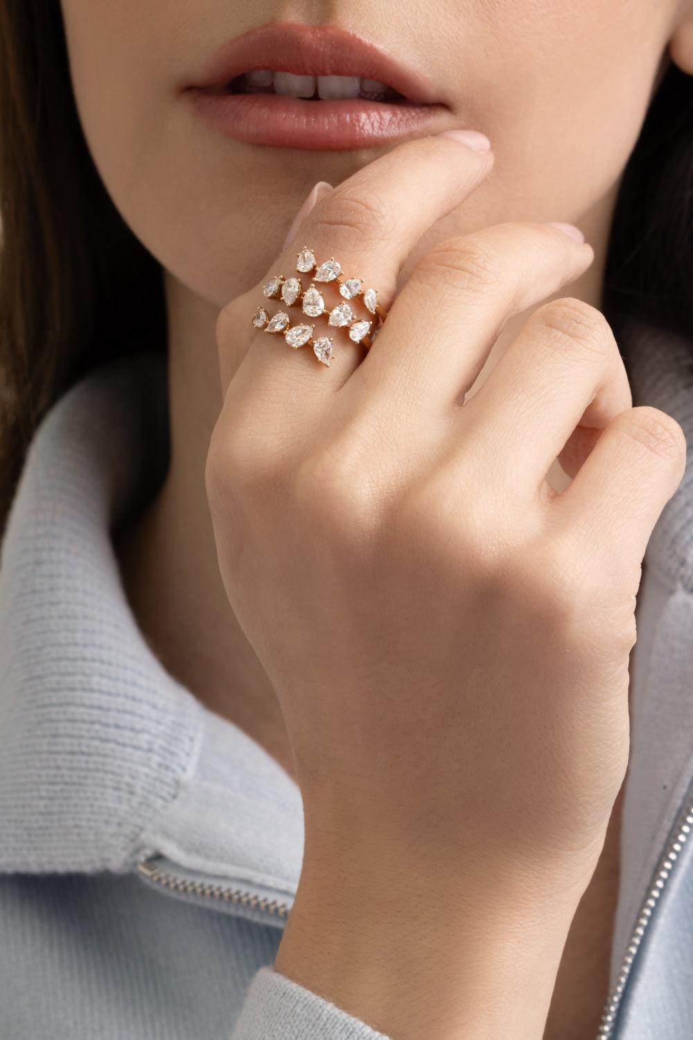 Diamond Pear Three Wrap Ring - Rose Gold-ROSE GOLD-7-JEWELRYFINE JEWELRING-ARZANO