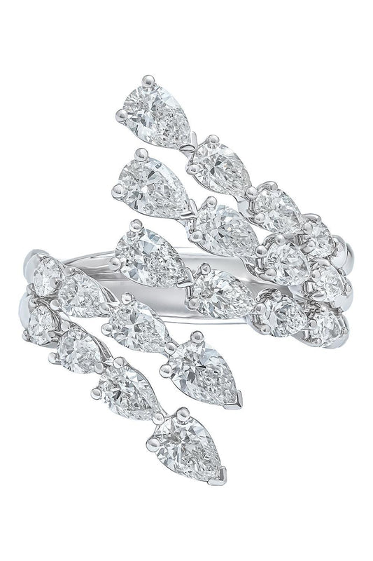 Diamond Pear Four Row Bypass Ring-WHITE GOLD-6.5-JEWELRYFINE JEWELRING-ARZANO