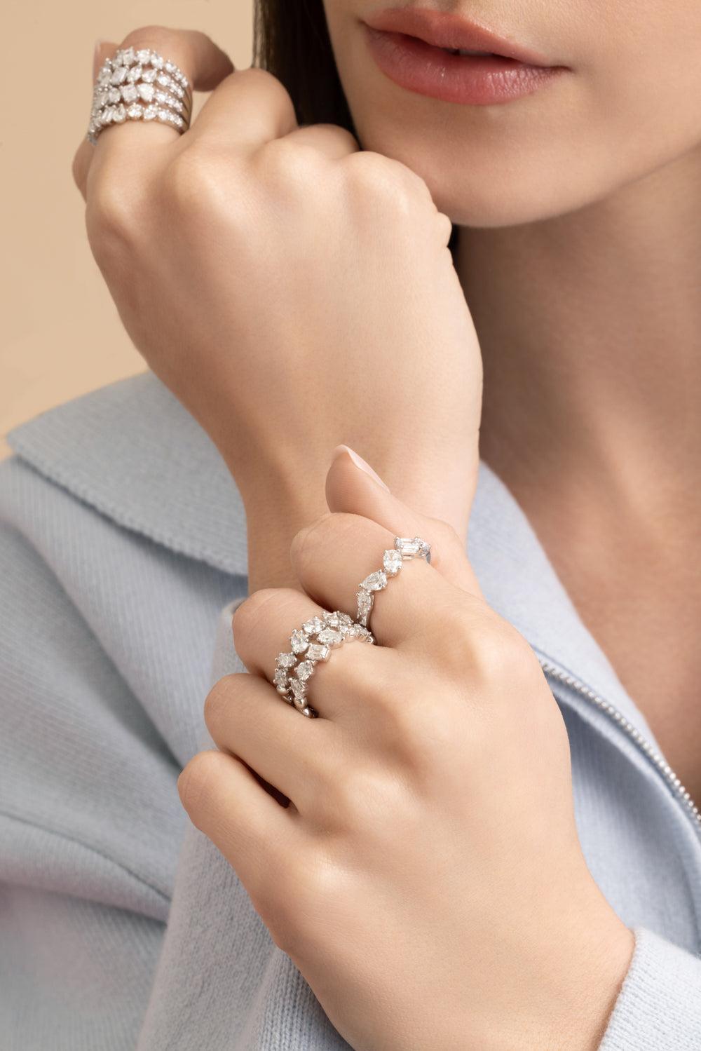 Multi Diamond Two Row Ring-WHITE GOLD-6.5-JEWELRYFINE JEWELRING-ARZANO