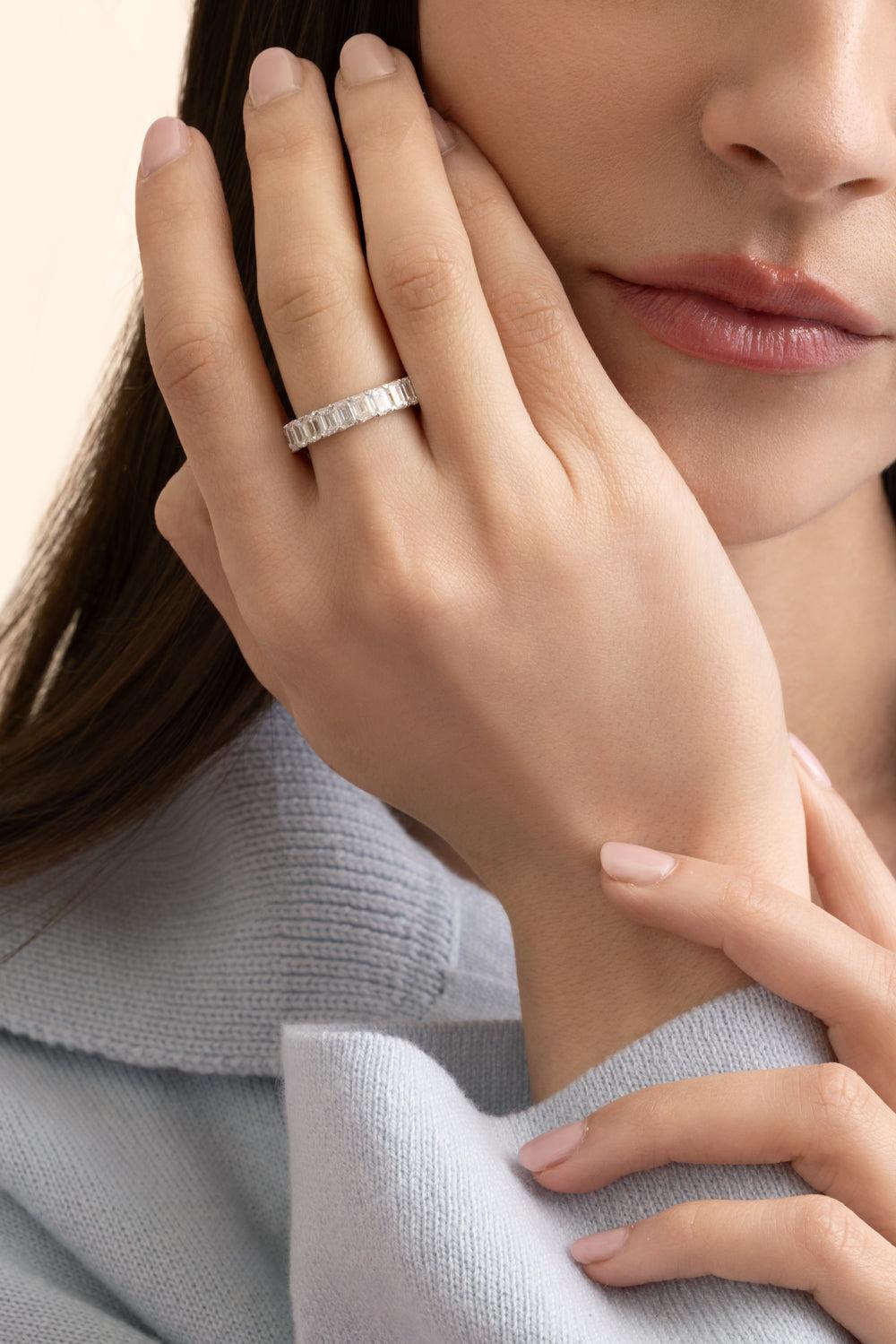 Mixed Diamond Half And Half Ring-WHITE GOLD-6.75-JEWELRYFINE JEWELRING-ARZANO