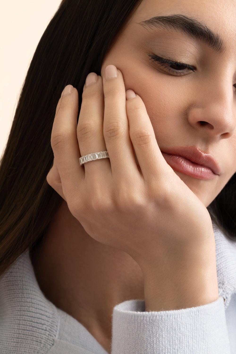 Mixed Diamond Half And Half Ring-WHITE GOLD-6.75-JEWELRYFINE JEWELRING-ARZANO