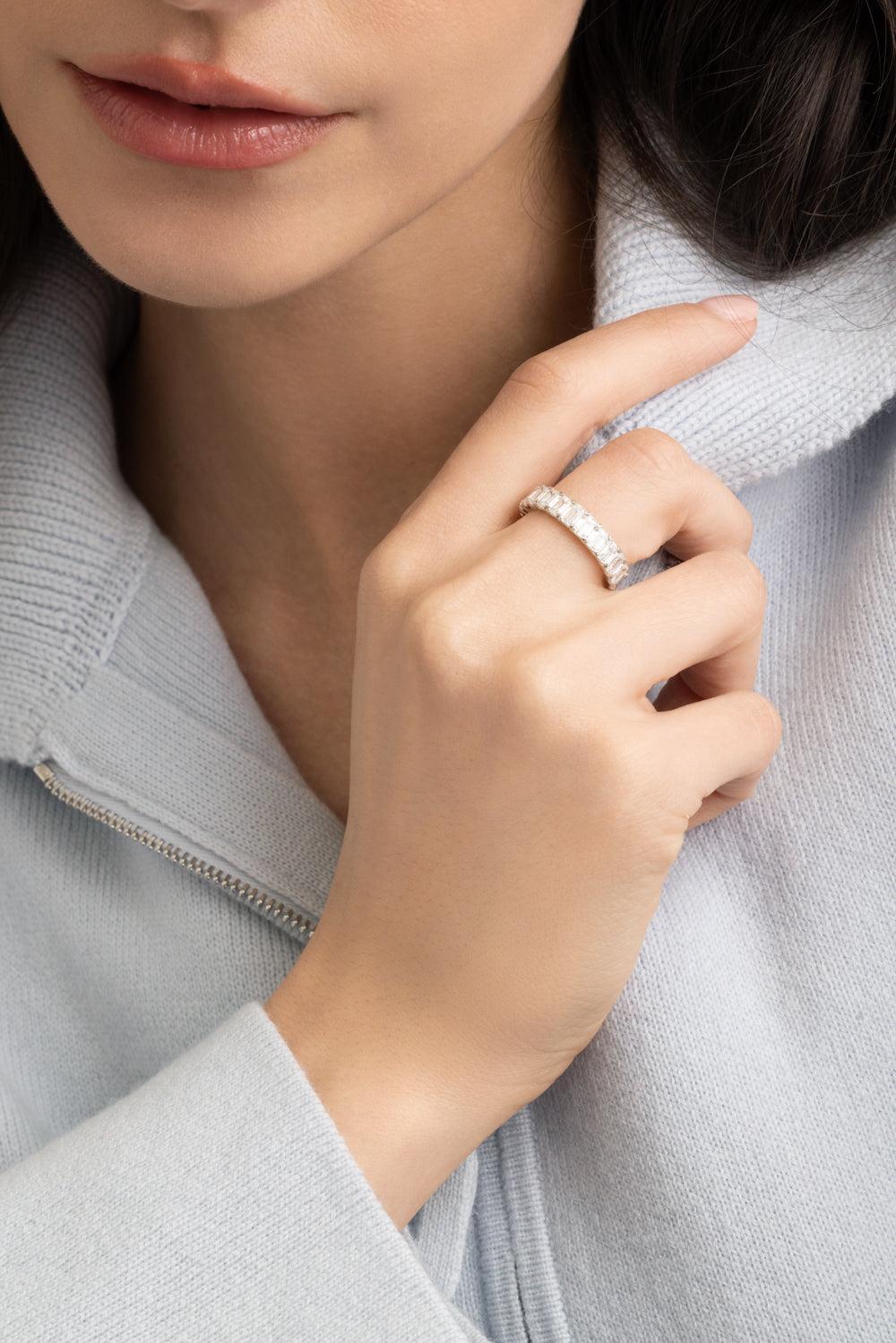 Mixed Diamond Half And Half Ring-WHITE GOLD-6.75-JEWELRYFINE JEWELRING-ARZANO