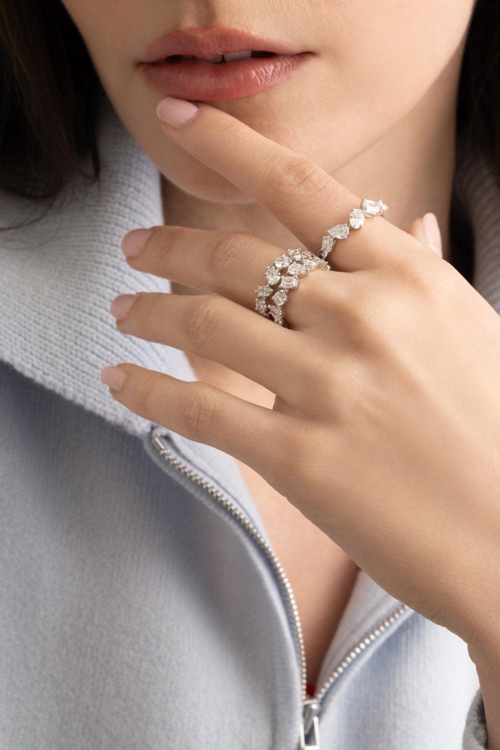 Mutli Diamond Five Row Ring-WHITE GOLD-6.75-JEWELRYFINE JEWELRING-ARZANO