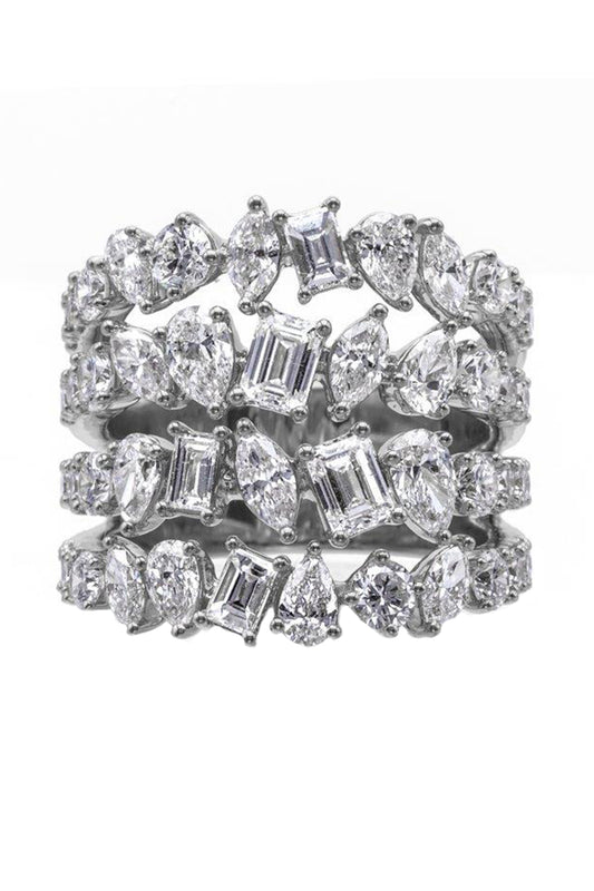 Multi Diamond Four Row Diamond Ring-WHITE GOLD-7-JEWELRYFINE JEWELRING-ARZANO