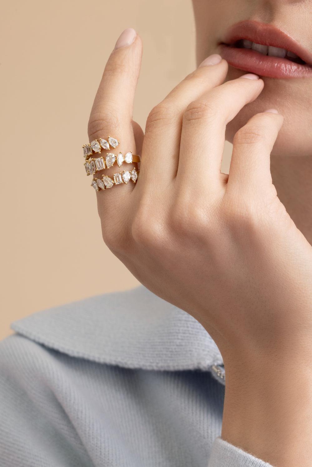 Diamond Pear Three Wrap Ring - Yellow Gold-YELLOW GOLD-6.75-JEWELRYFINE JEWELRING-ARZANO