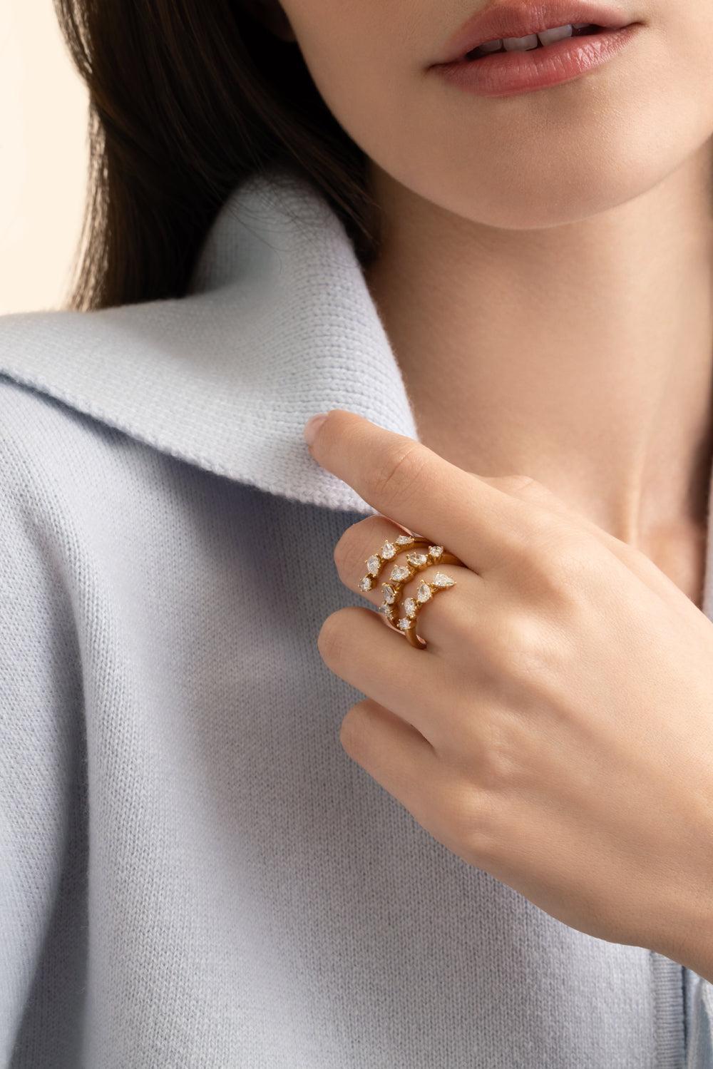 Diamond Pear Three Wrap Ring - Yellow Gold-YELLOW GOLD-6.75-JEWELRYFINE JEWELRING-ARZANO