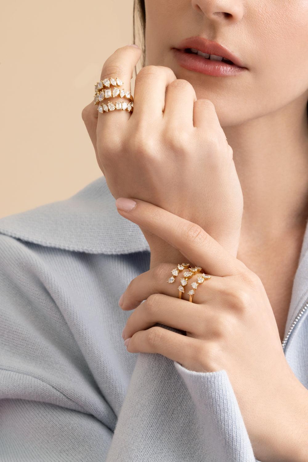 Diamond Pear Three Wrap Ring - Yellow Gold-YELLOW GOLD-6.75-JEWELRYFINE JEWELRING-ARZANO