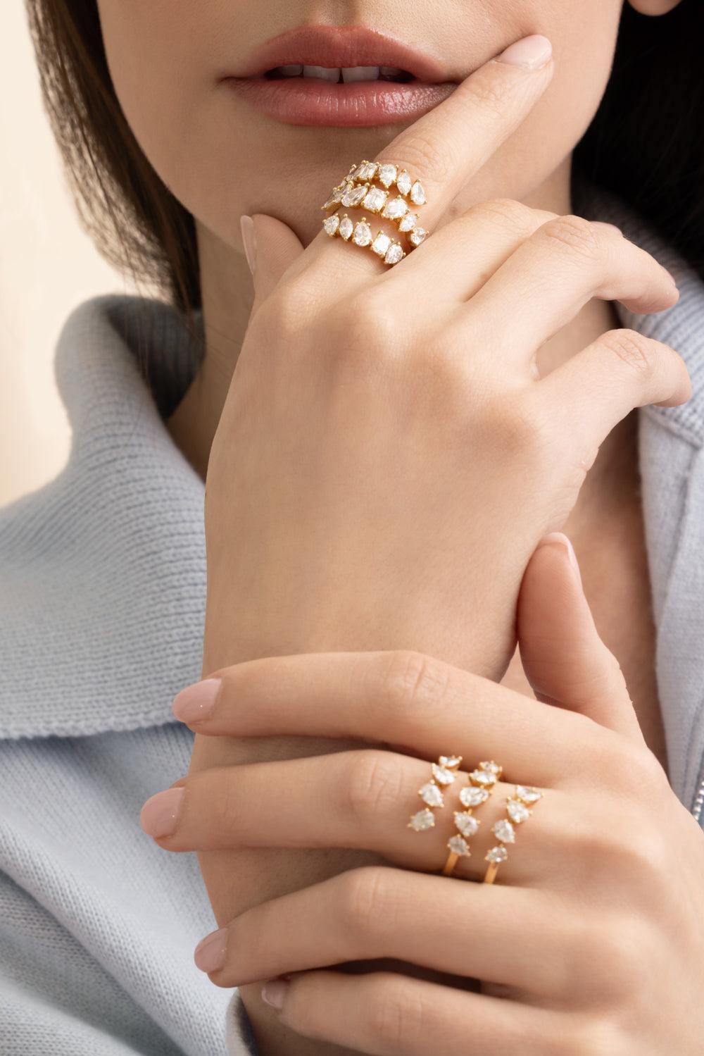 Diamond Pear Three Wrap Ring - Yellow Gold-YELLOW GOLD-6.75-JEWELRYFINE JEWELRING-ARZANO