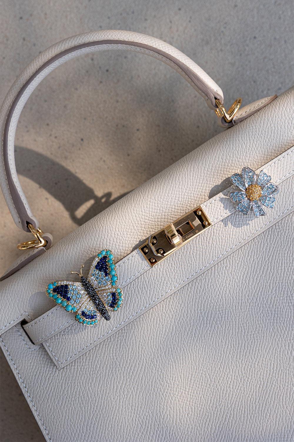 Blue Topaz Yellow Sapphire Flower Bag Charm-WHITE GOLD-JEWELRYFINE JEWELMISC-ASHNA MEHTA