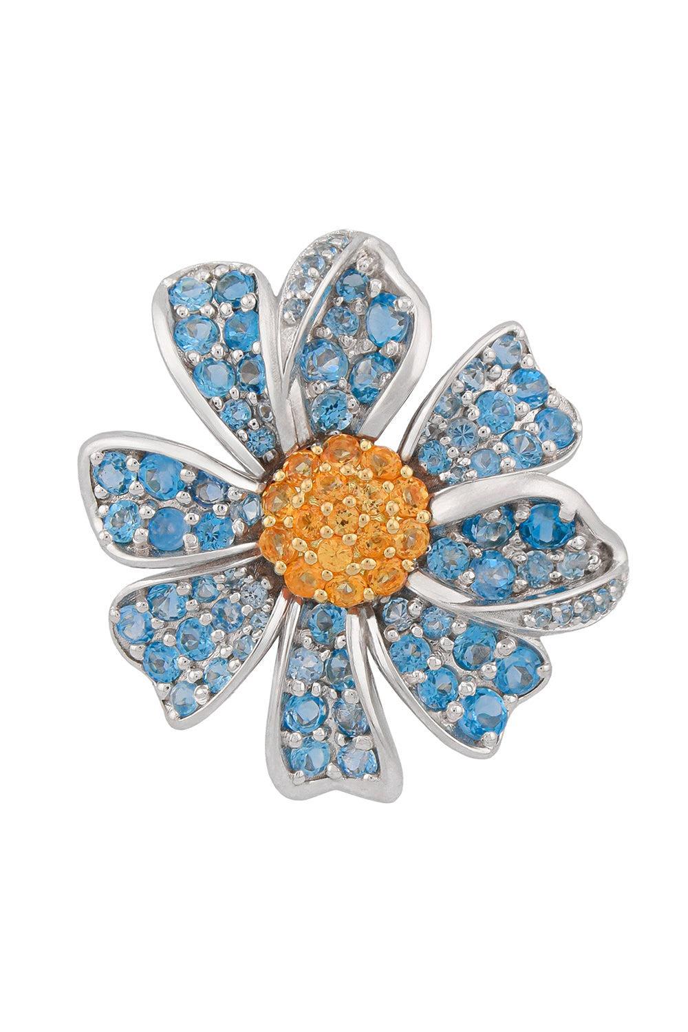 Blue Topaz Yellow Sapphire Flower Bag Charm-WHITE GOLD-JEWELRYFINE JEWELMISC-ASHNA MEHTA