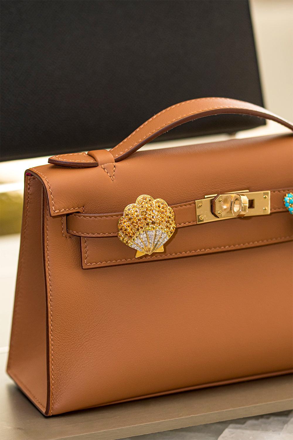 Citrine Diamond Sea Shell Bag Charm-WHITE GOLD-JEWELRYFINE JEWELMISC-ASHNA MEHTA