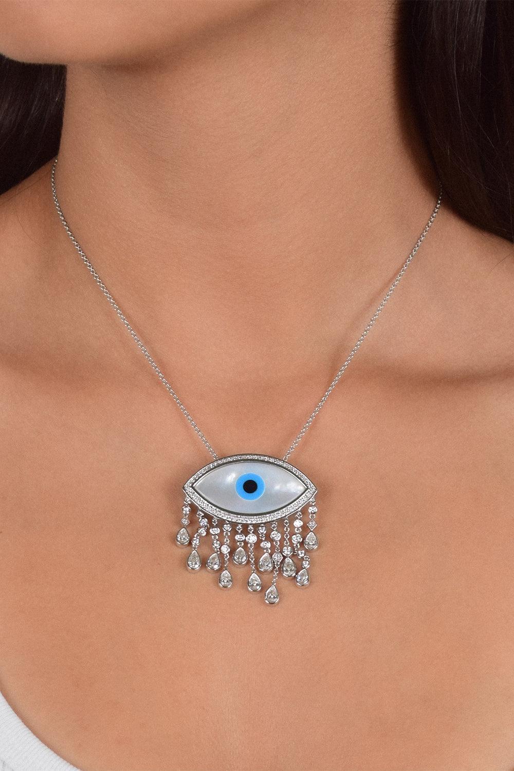 Diamond Evil Eye Waterfall Bag Charm-WHITE GOLD-JEWELRYFINE JEWELMISC-ASHNA MEHTA