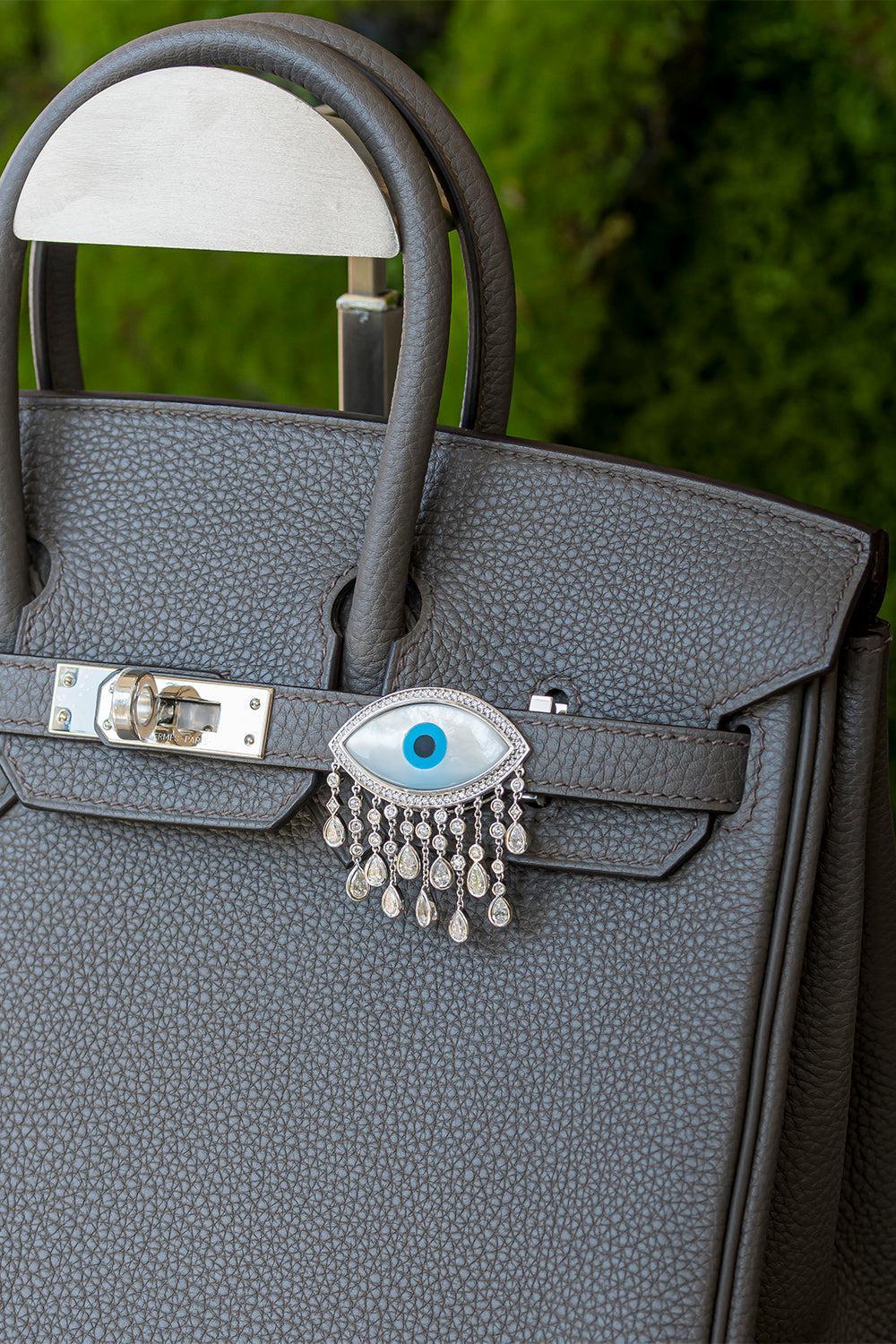 Diamond Evil Eye Waterfall Bag Charm-WHITE GOLD-JEWELRYFINE JEWELMISC-ASHNA MEHTA