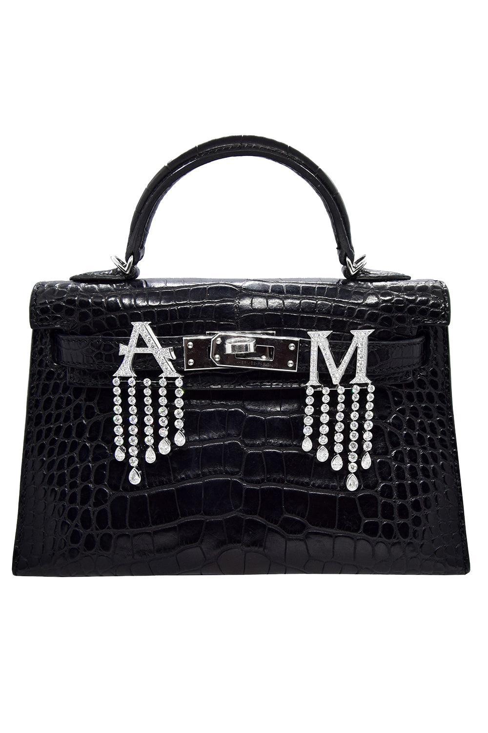 Diamond Waterfall Initial Bag Charm - M-WHITE GOLD-JEWELRYFINE JEWELMISC-ASHNA MEHTA