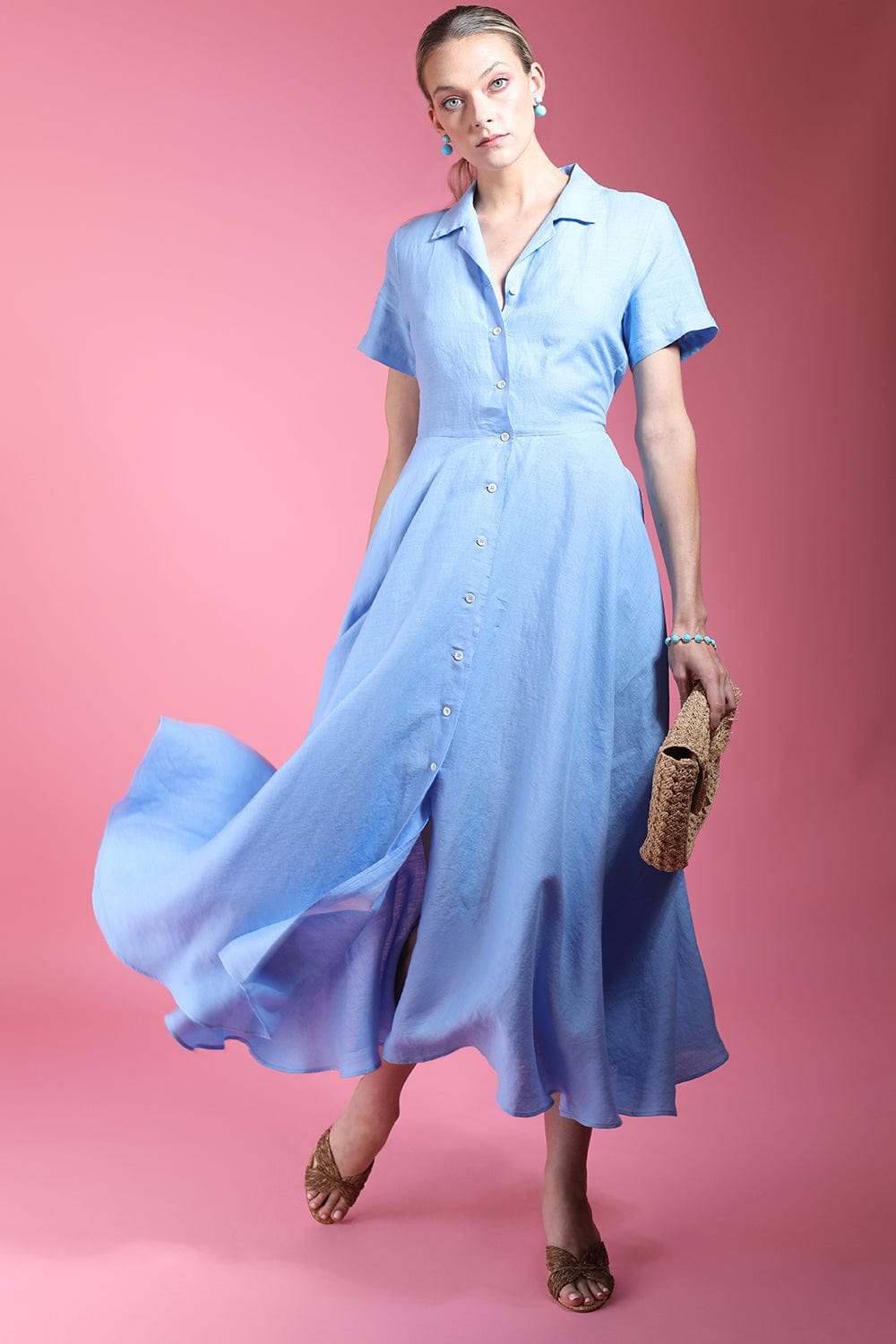 ASPESI-Short Sleeve Linen Dress-