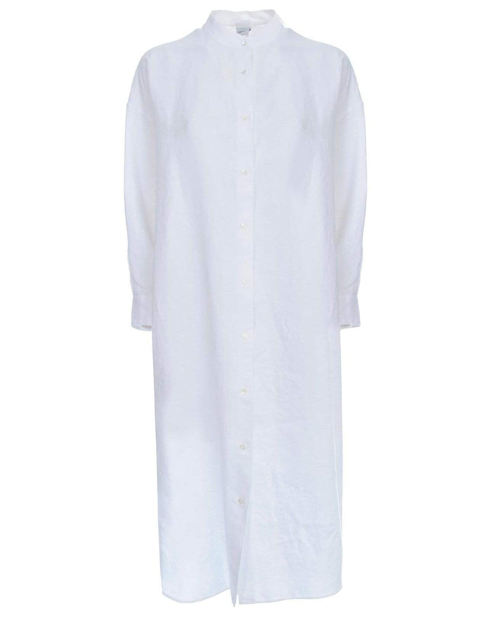 White Slub Linen Gabardine Shirt Dress