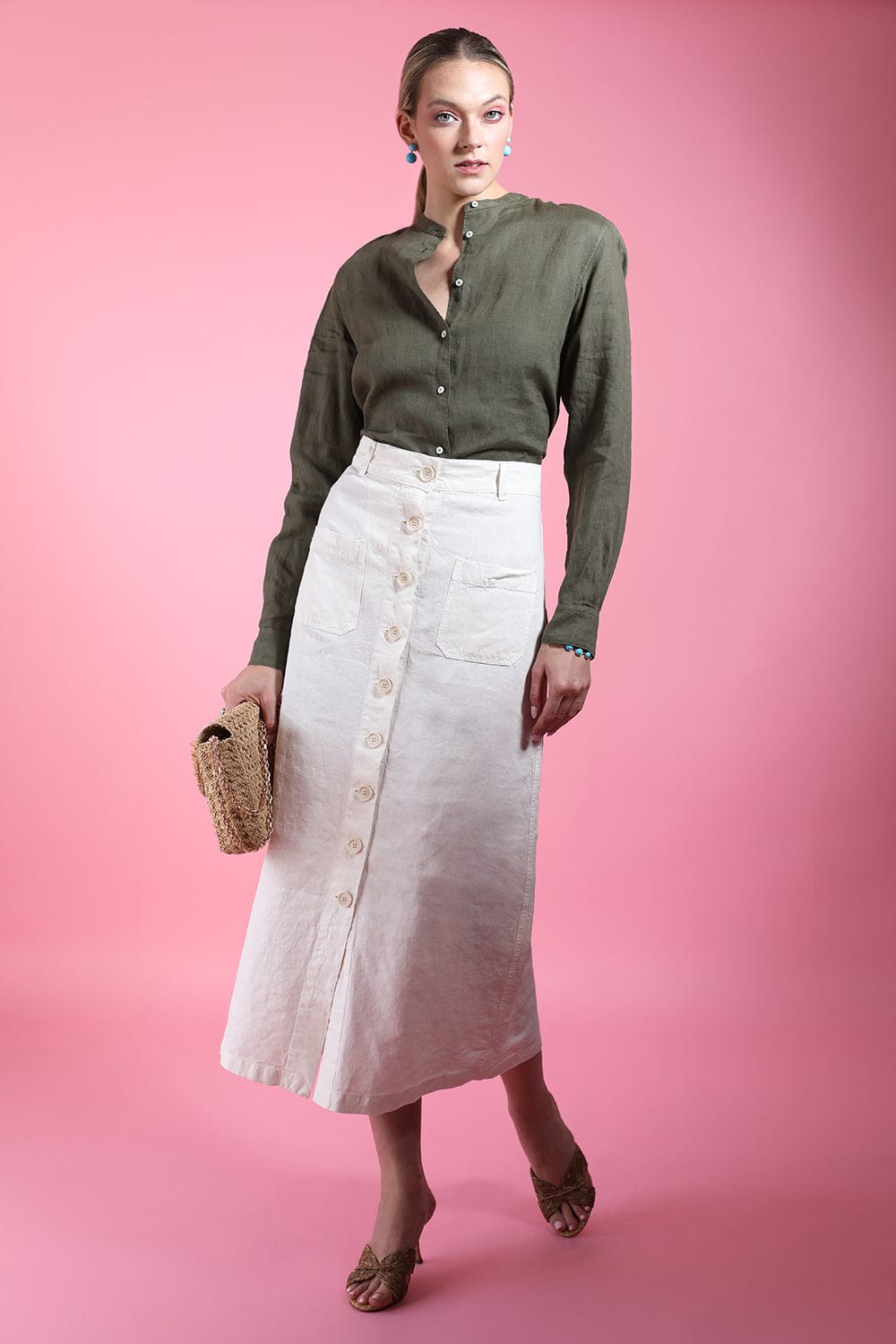 ASPESI-Long Linen Skirt - Cream-
