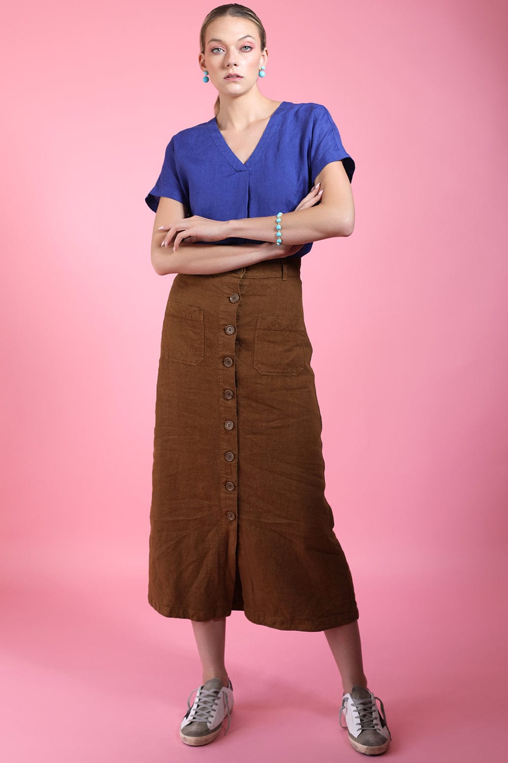 ASPESI-Long Linen Skirt - Earth-