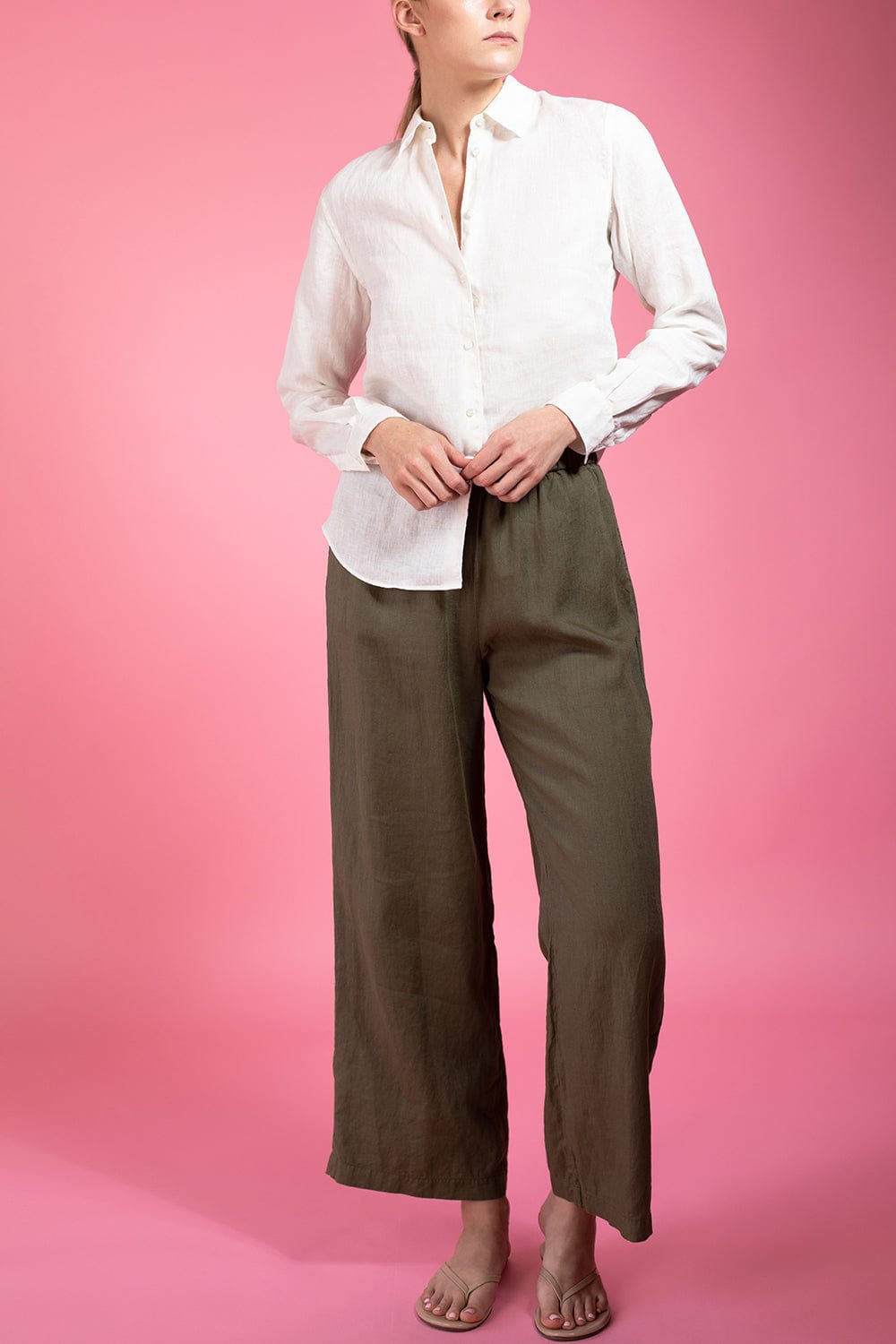 ASPESI-Long Sleeve Linen Blouse - Cream-