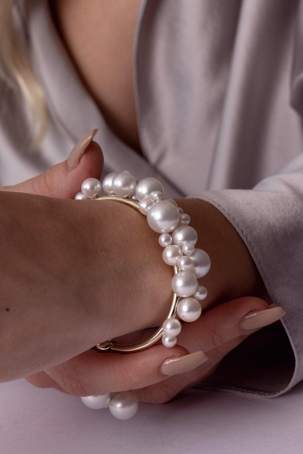 ASSAEL-Linear Bubble Bangle-WHITE GOLD
