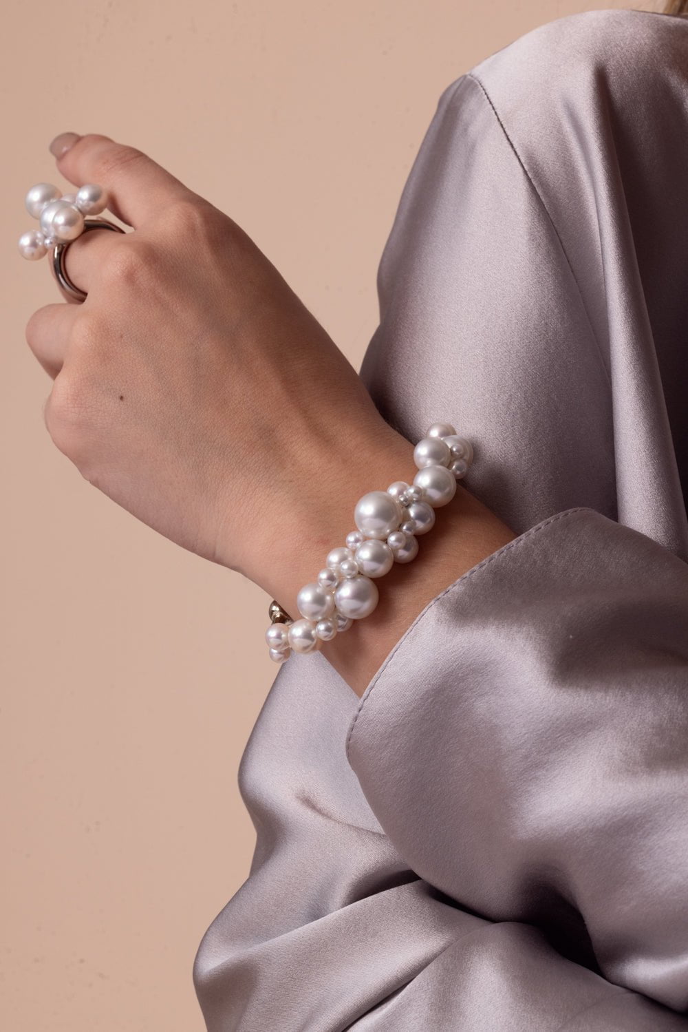 ASSAEL-Linear Bubble Bangle-WHITE GOLD