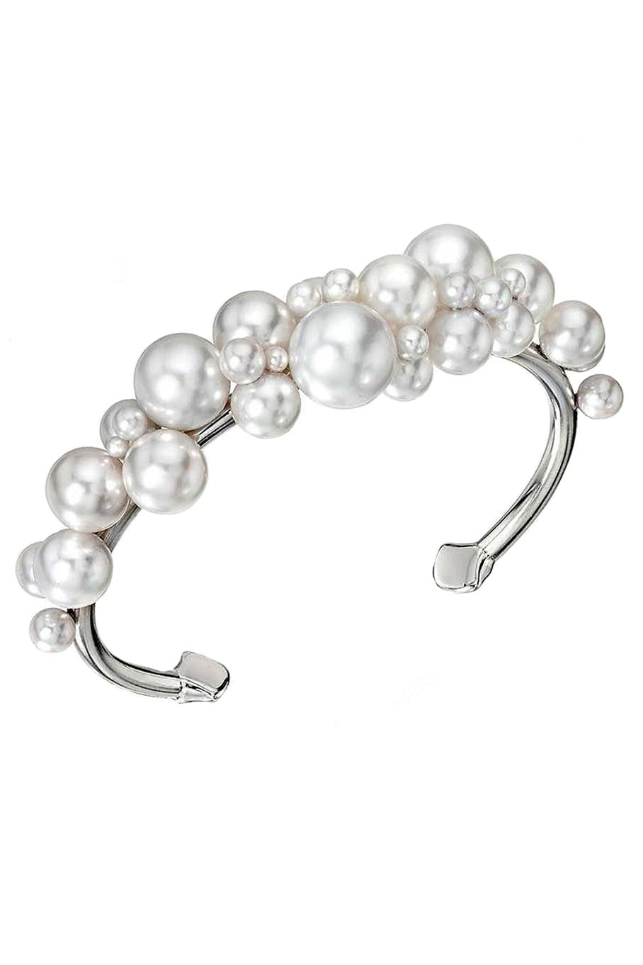 ASSAEL-Large Bubble South Sea Akoya Pearl Bangle-WHITE GOLD