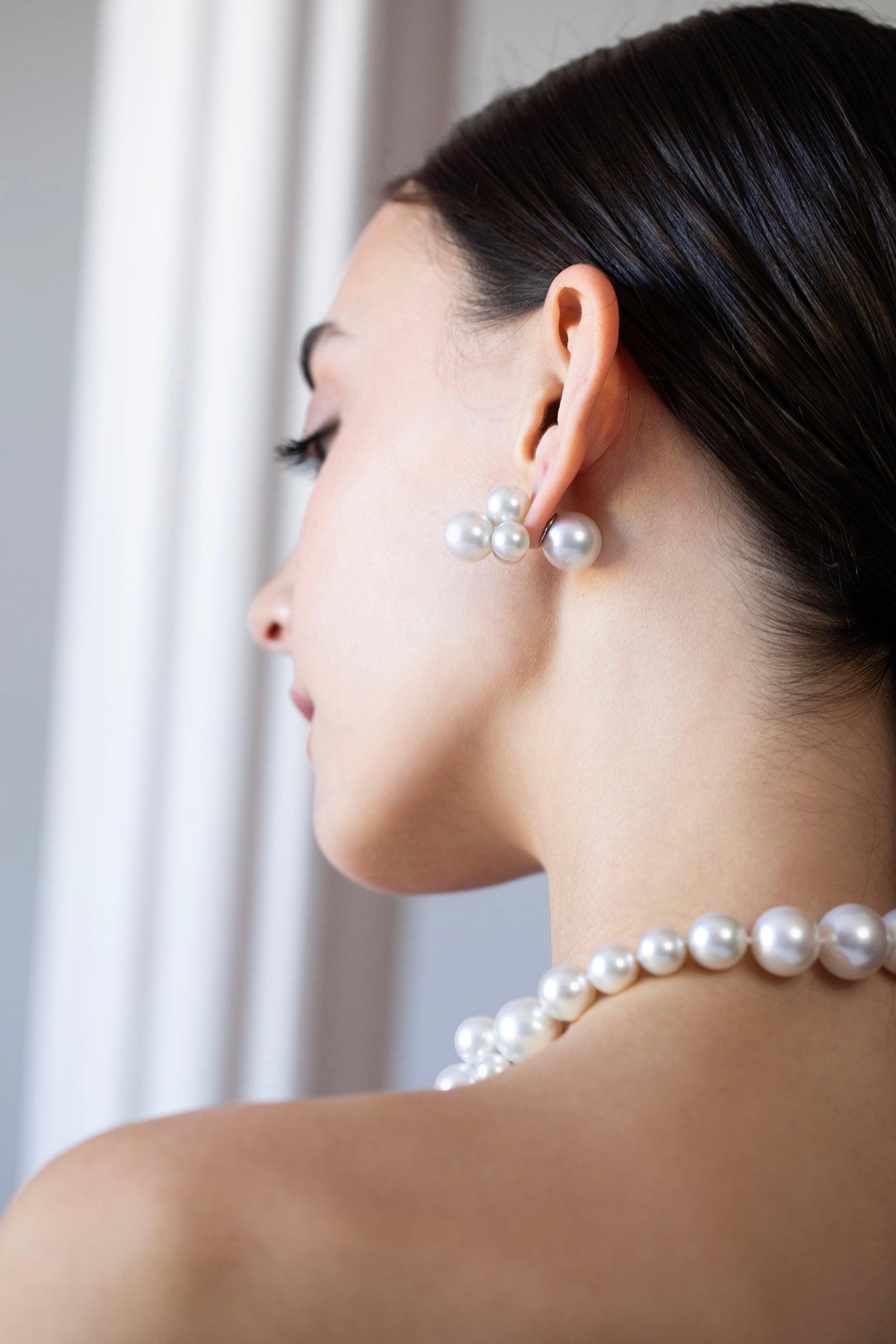 ASSAEL-2 Piece Bubble South Sea Akoya Pearl Earrings-WHITE GOLD