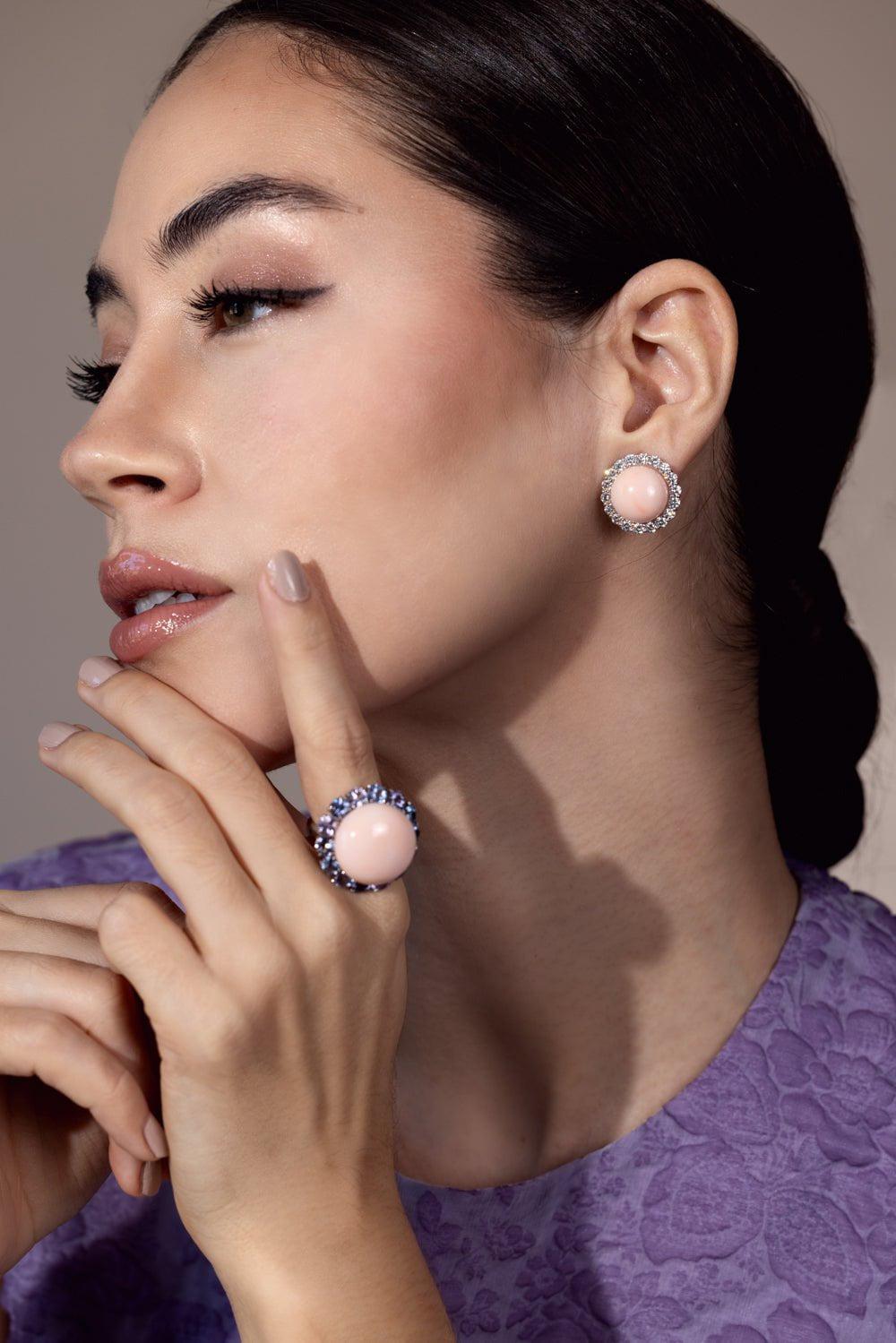 ASSAEL-Angel Skin Coral Diamond Earrings-WHITE GOLD