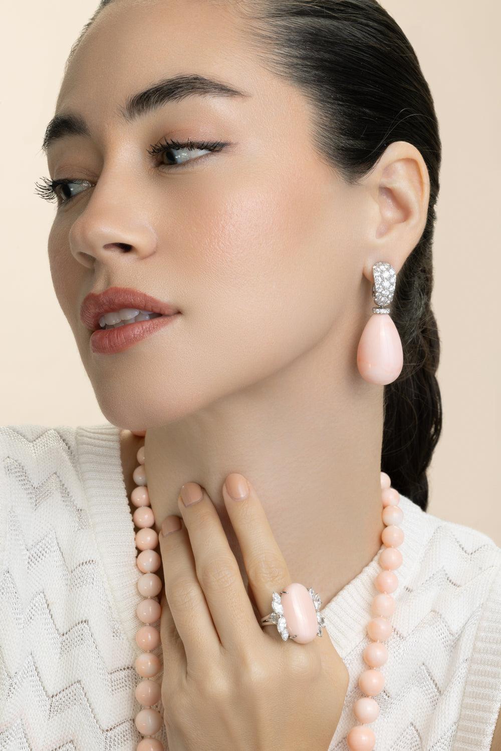 Diamond Angel Skin Coral Earrings-WHITE GOLD-JEWELRYFINE JEWELEARRING-ASSAEL