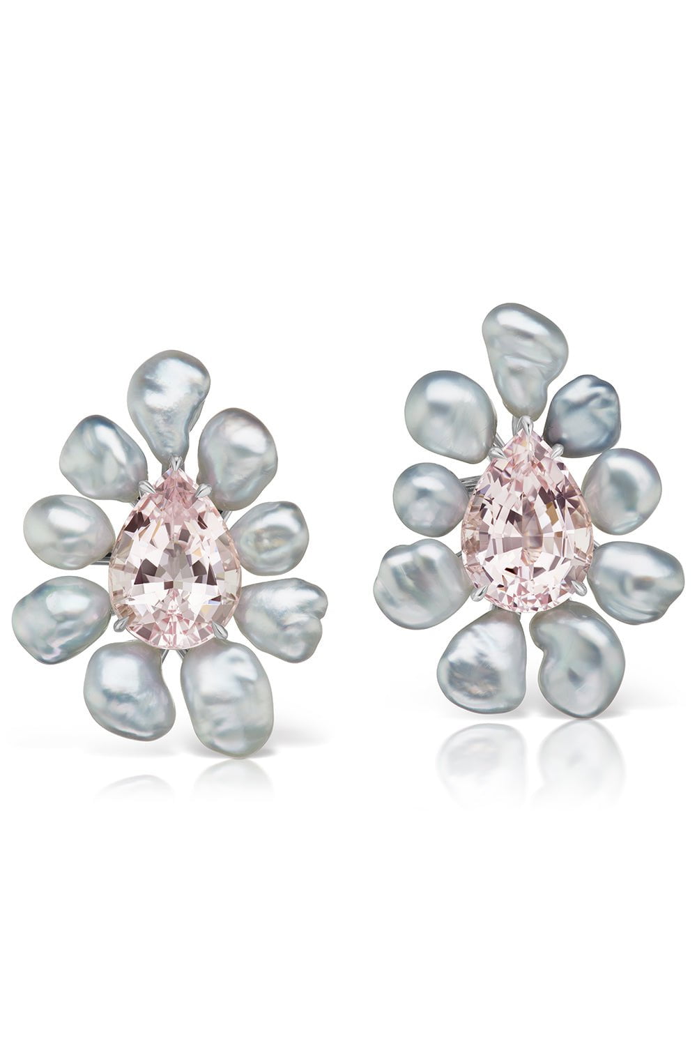 ASSAEL-Morganite SS Pearl Earrings-WHITE GOLD