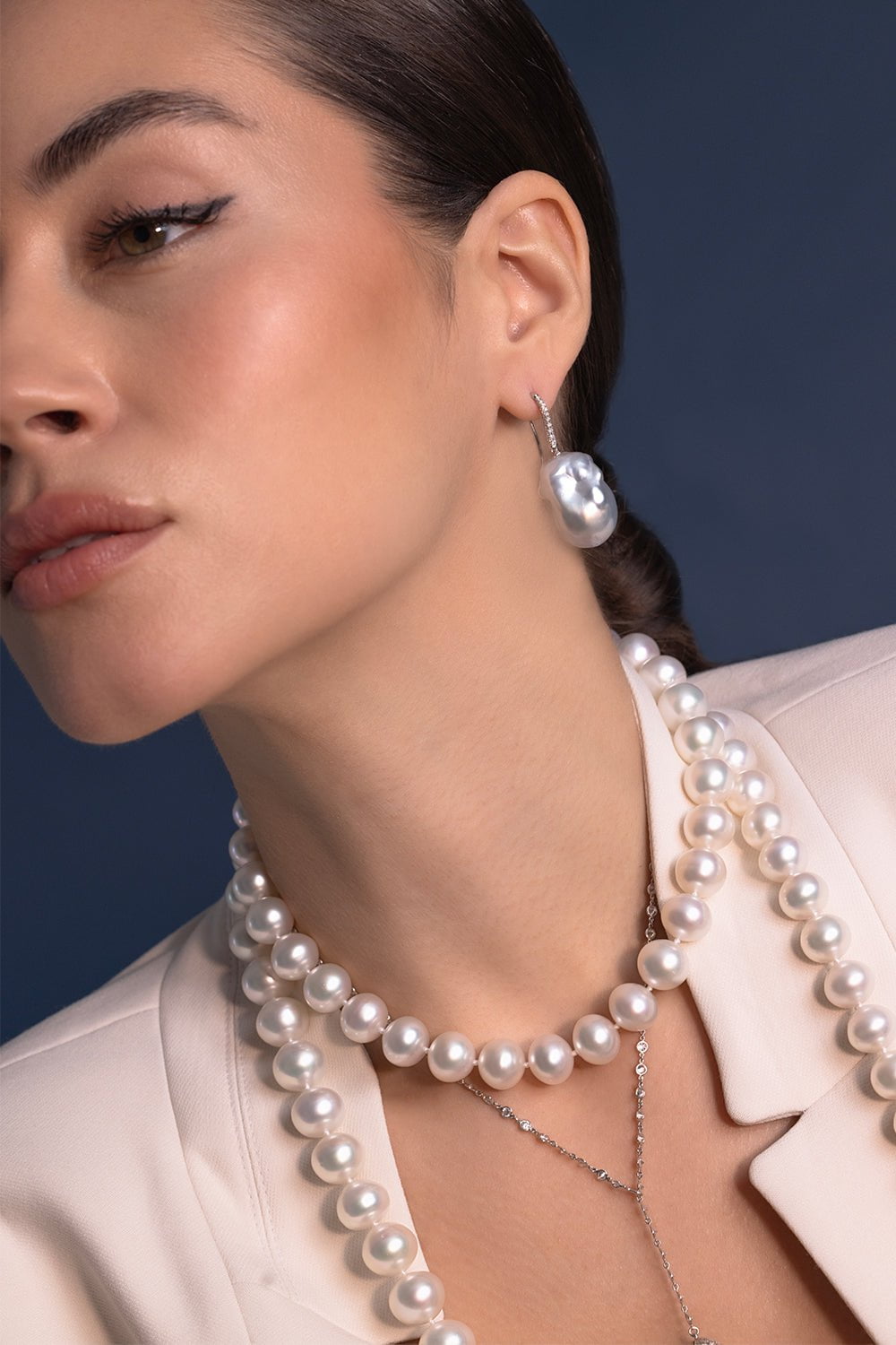 ASSAEL-Pearl Diamond Shepherd Hook Earrings-WHITE GOLD