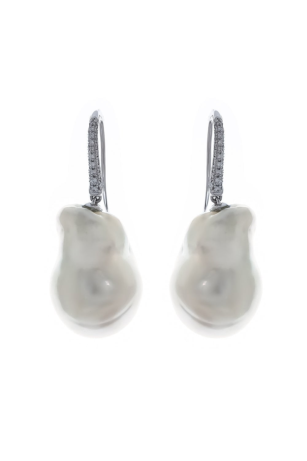 ASSAEL-Pearl Diamond Shepherd Hook Earrings-WHITE GOLD