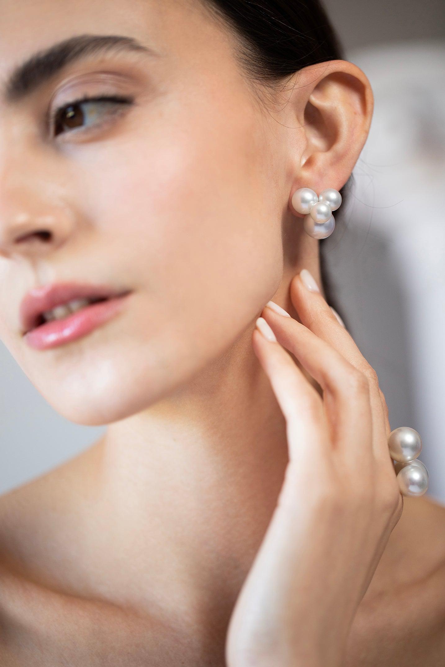 ASSAEL-Small Bubble South Sea Pearl Earrings-WHITE GOLD