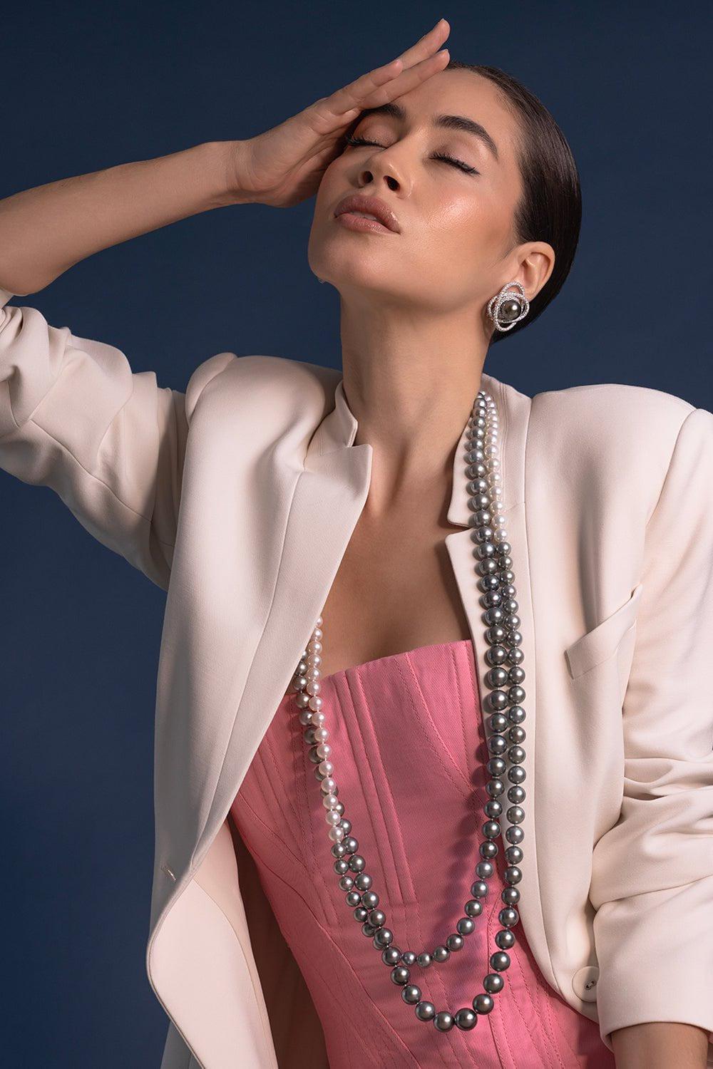 ASSAEL-Tahitian Pearl Diamond Earrings-WHITE GOLD