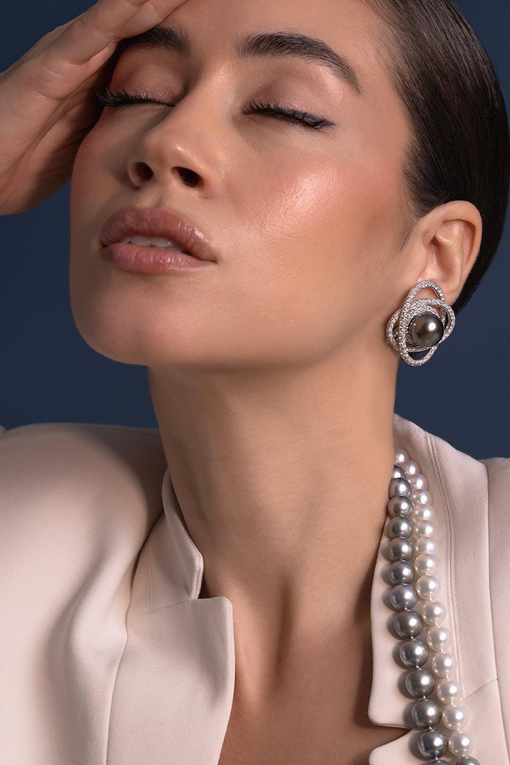 ASSAEL-Tahitian Pearl Diamond Earrings-WHITE GOLD