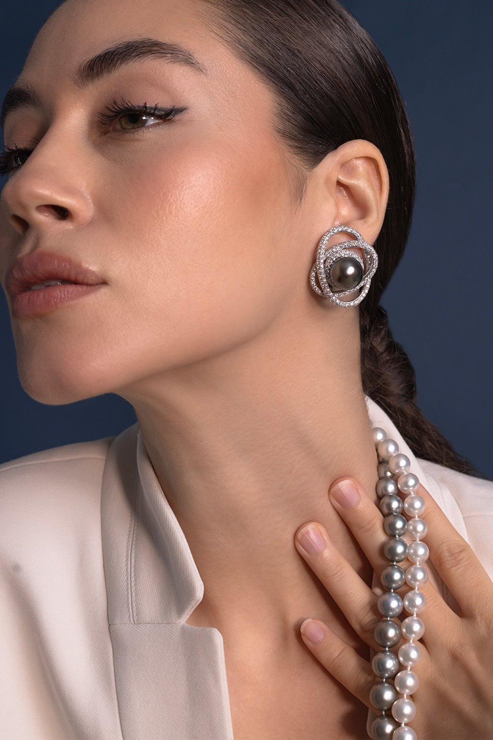 ASSAEL-Tahitian Pearl Diamond Earrings-WHITE GOLD