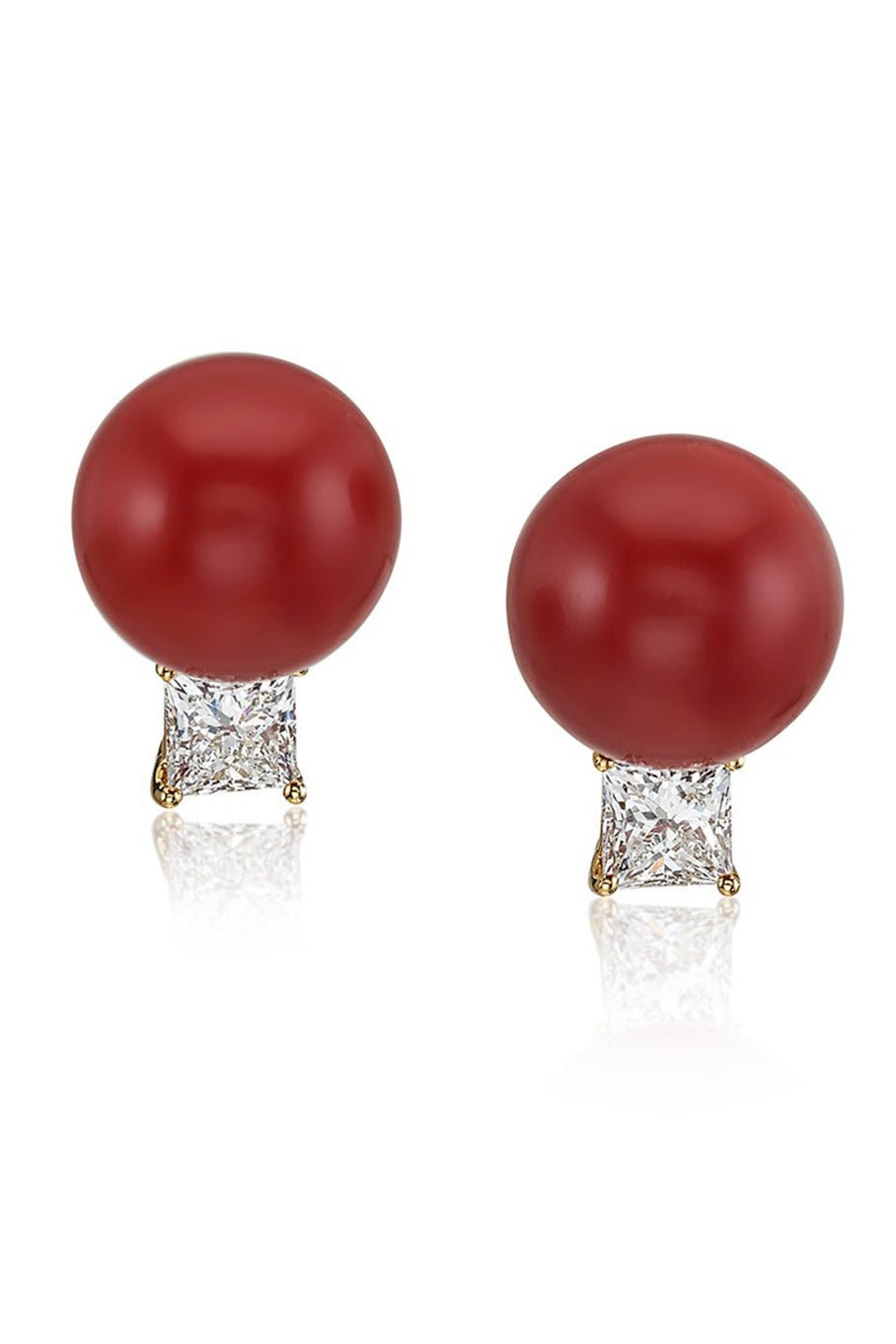 ASSAEL-Sardinian Coral Diamond Studs-YELLOW GOLD