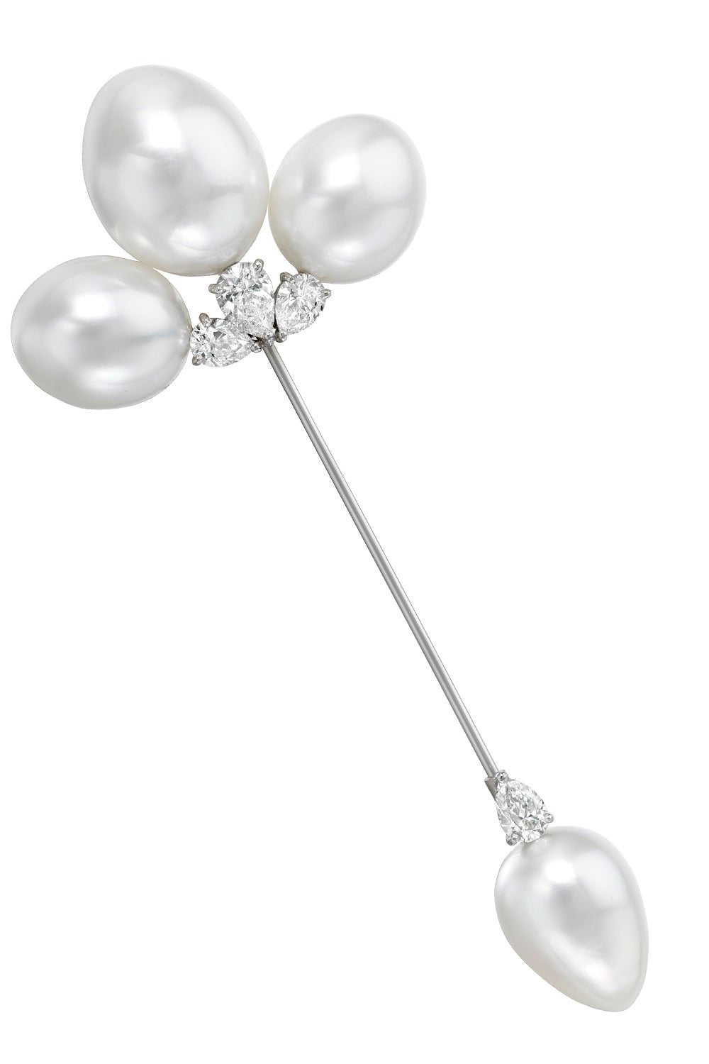 ASSAEL-South Sea Cultured Pearl Diamond Jabot Pin-WHITE GOLD