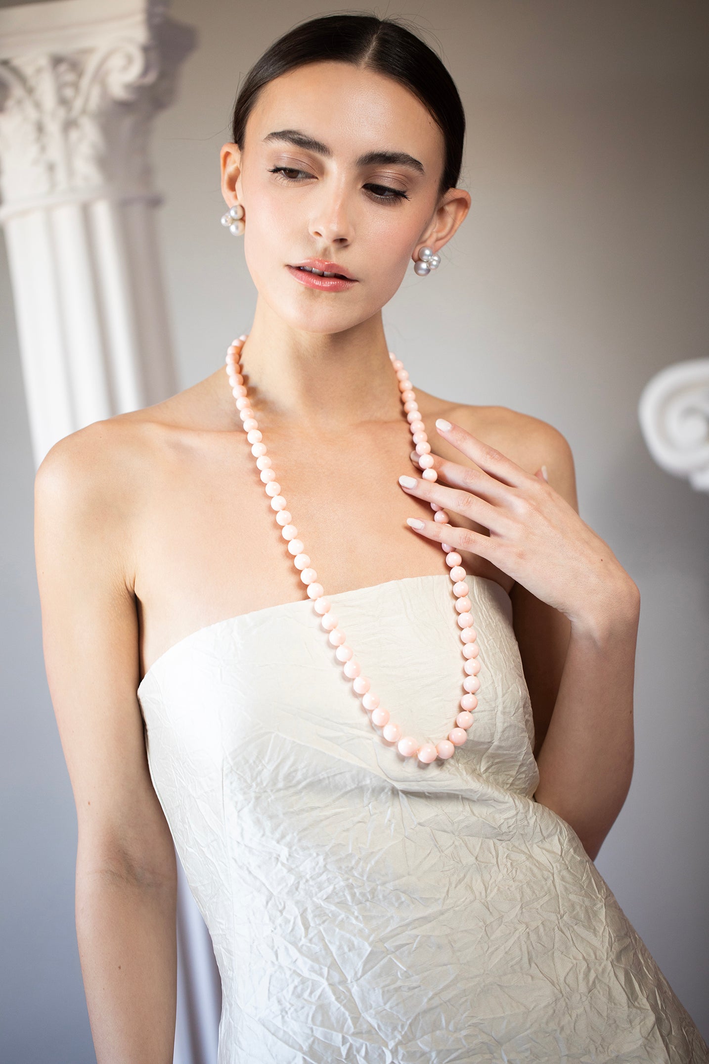 ASSAEL-Angel Skin Coral Bead Necklace-WHITE GOLD