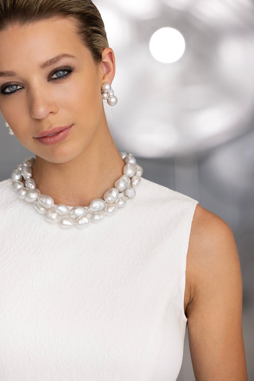 ASSAEL-Baroque South Sea Pearl Diamond Clasp Necklace-WHITE GOLD