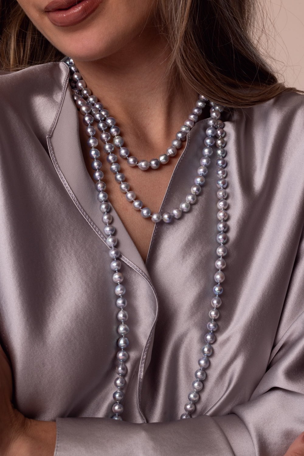 ASSAEL-Blue Akoya Pearl Necklace-YELLOW GOLD