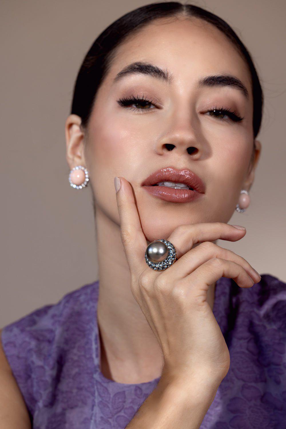 ASSAEL-Aquamarine Tahitian Pearl Ring-ROSE GOLD