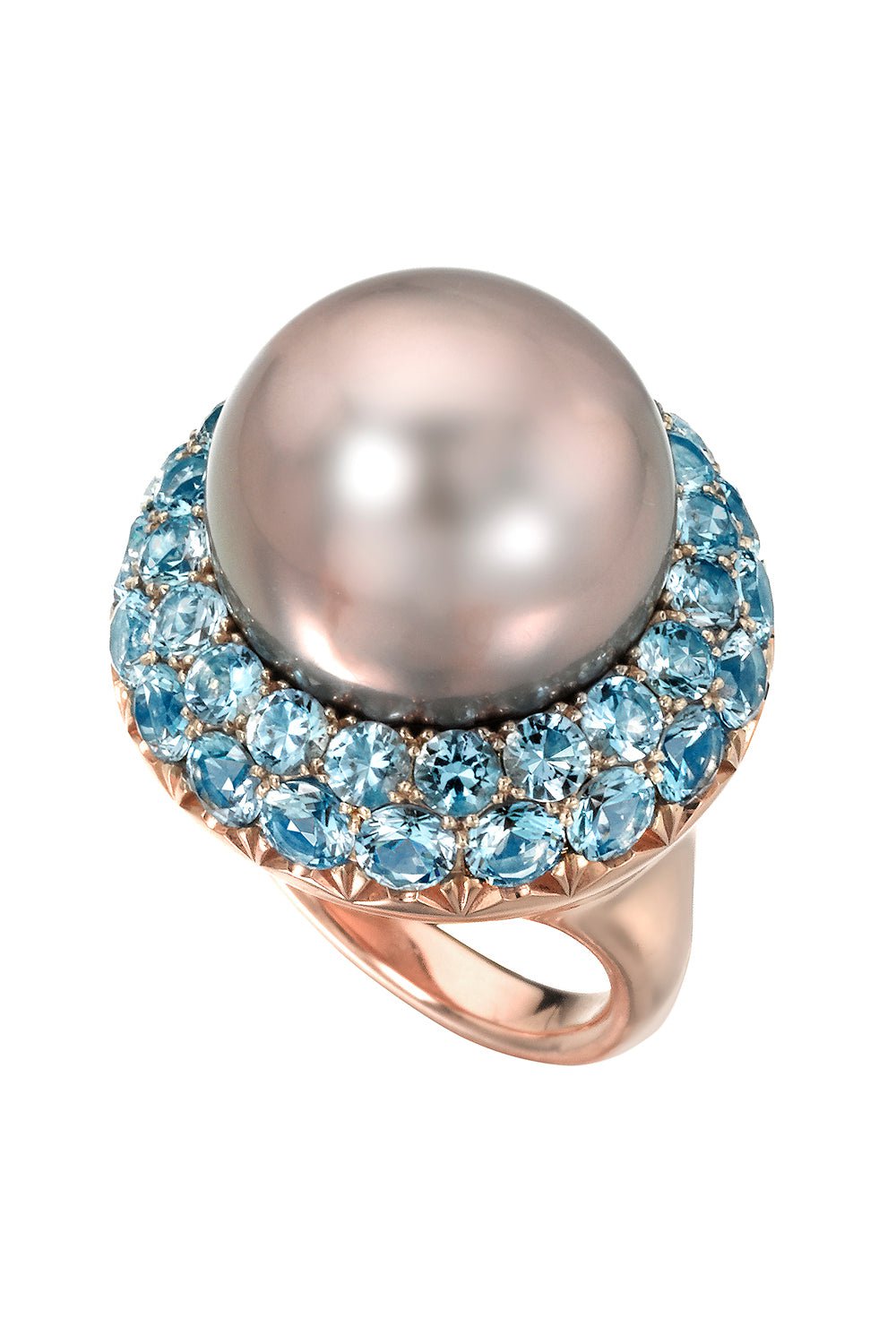 ASSAEL-Aquamarine Tahitian Pearl Ring-ROSE GOLD