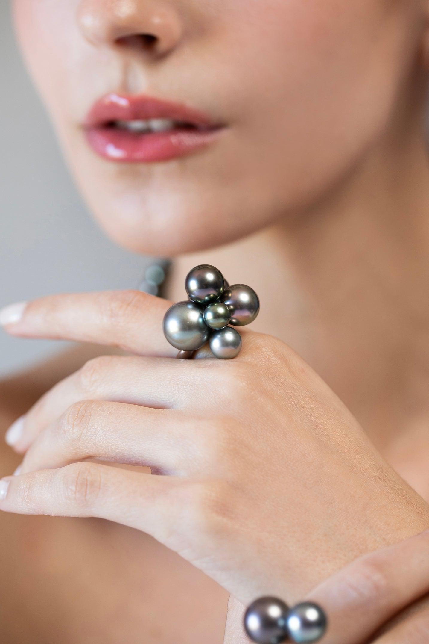 ASSAEL-Multi Bubble Tahitian Pearl Ring-WHITE GOLD